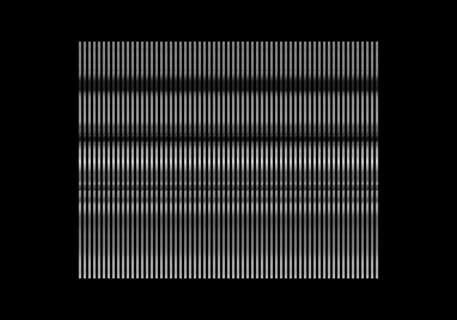 A black field carrying horizontal bands of fine vertical white strokes, densest at the centre