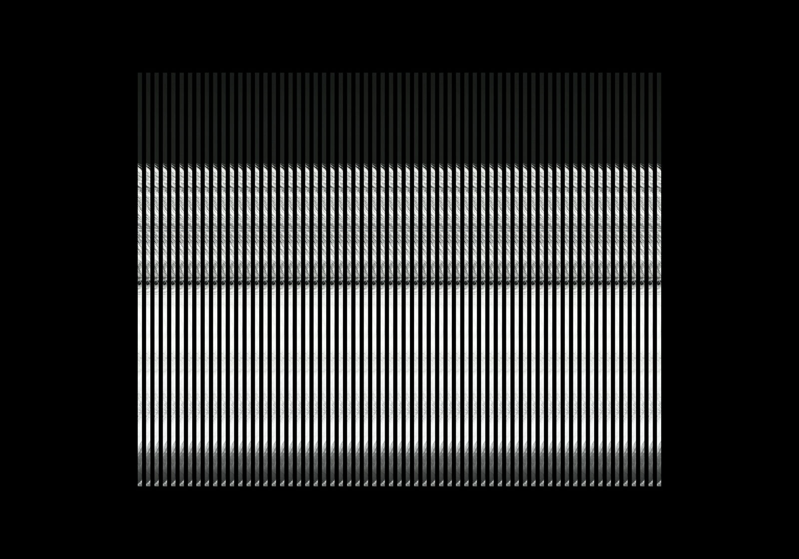 A black field carrying horizontal bands of fine vertical white strokes