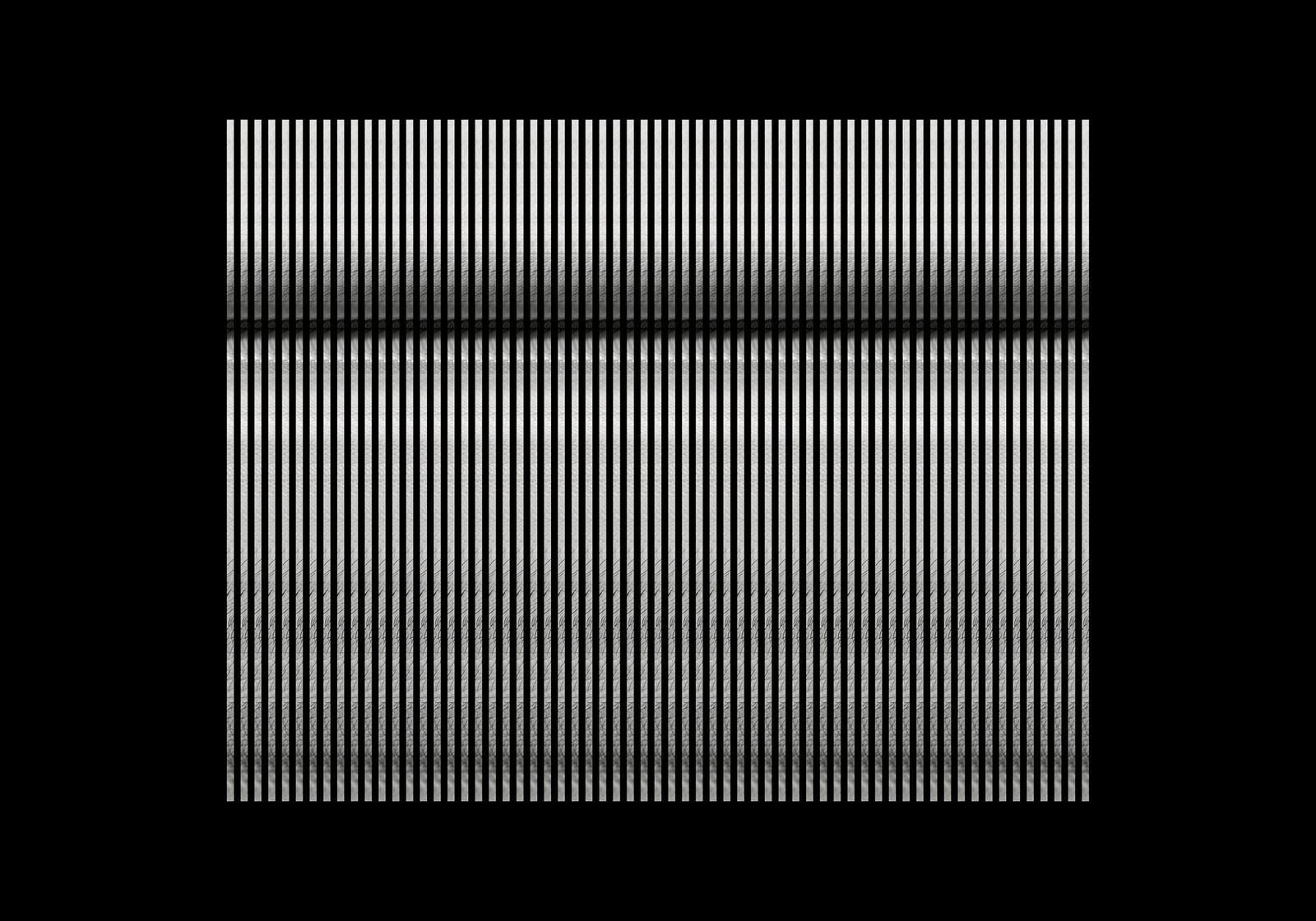 A black field carrying horizontal bands of fine vertical white strokes