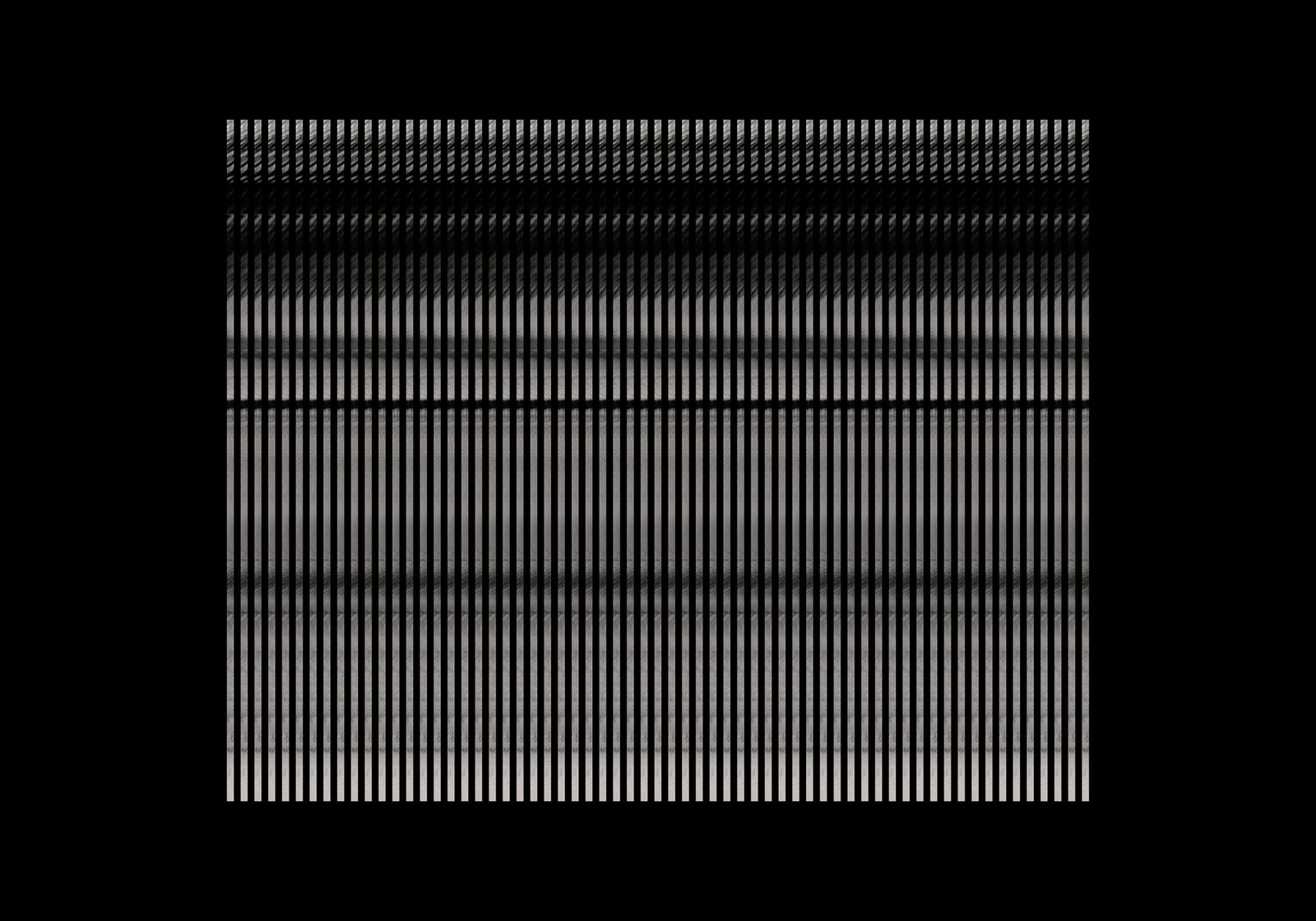 A black field carrying horizontal bands of fine vertical white strokes