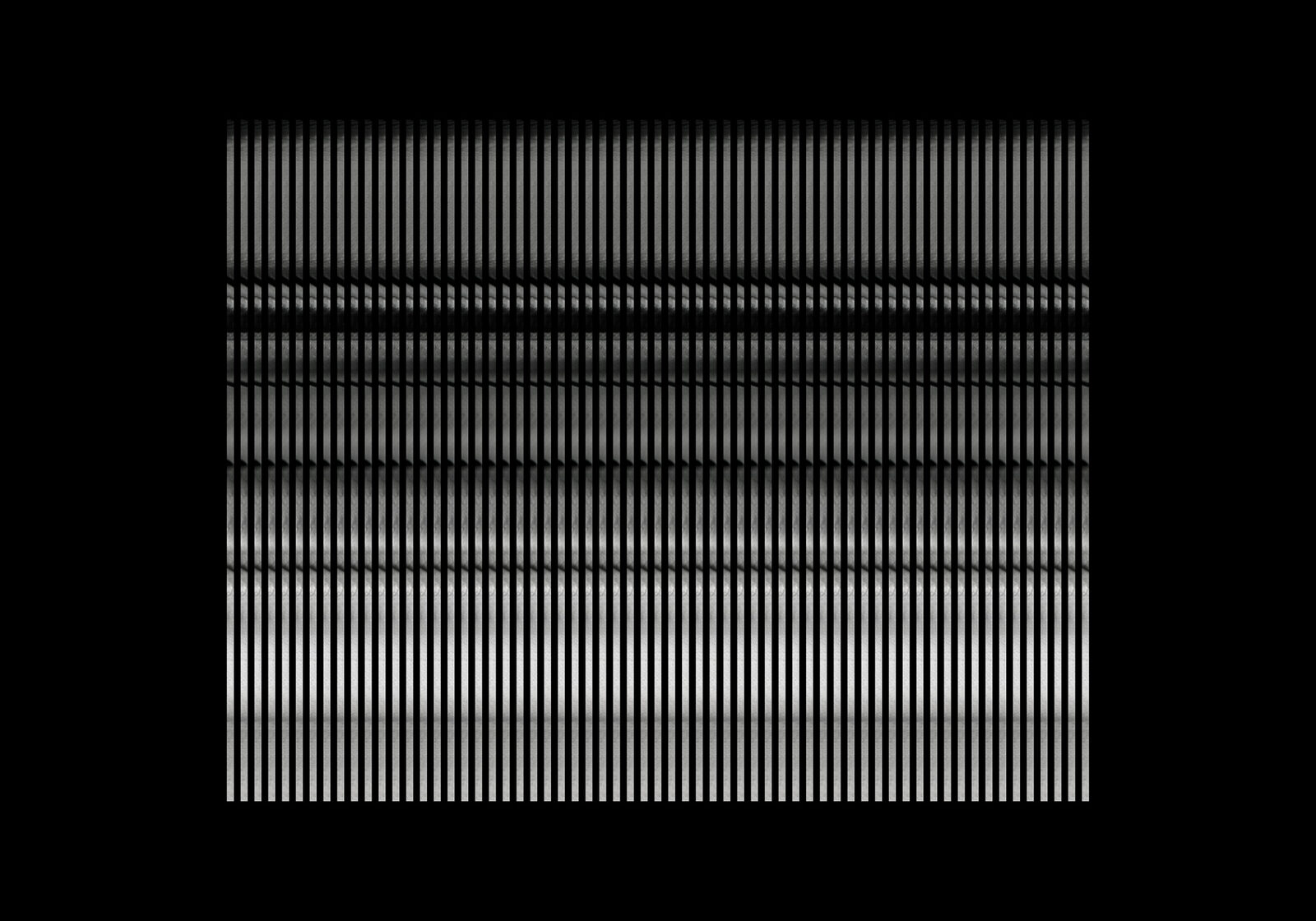 A black field carrying horizontal bands of fine vertical white strokes