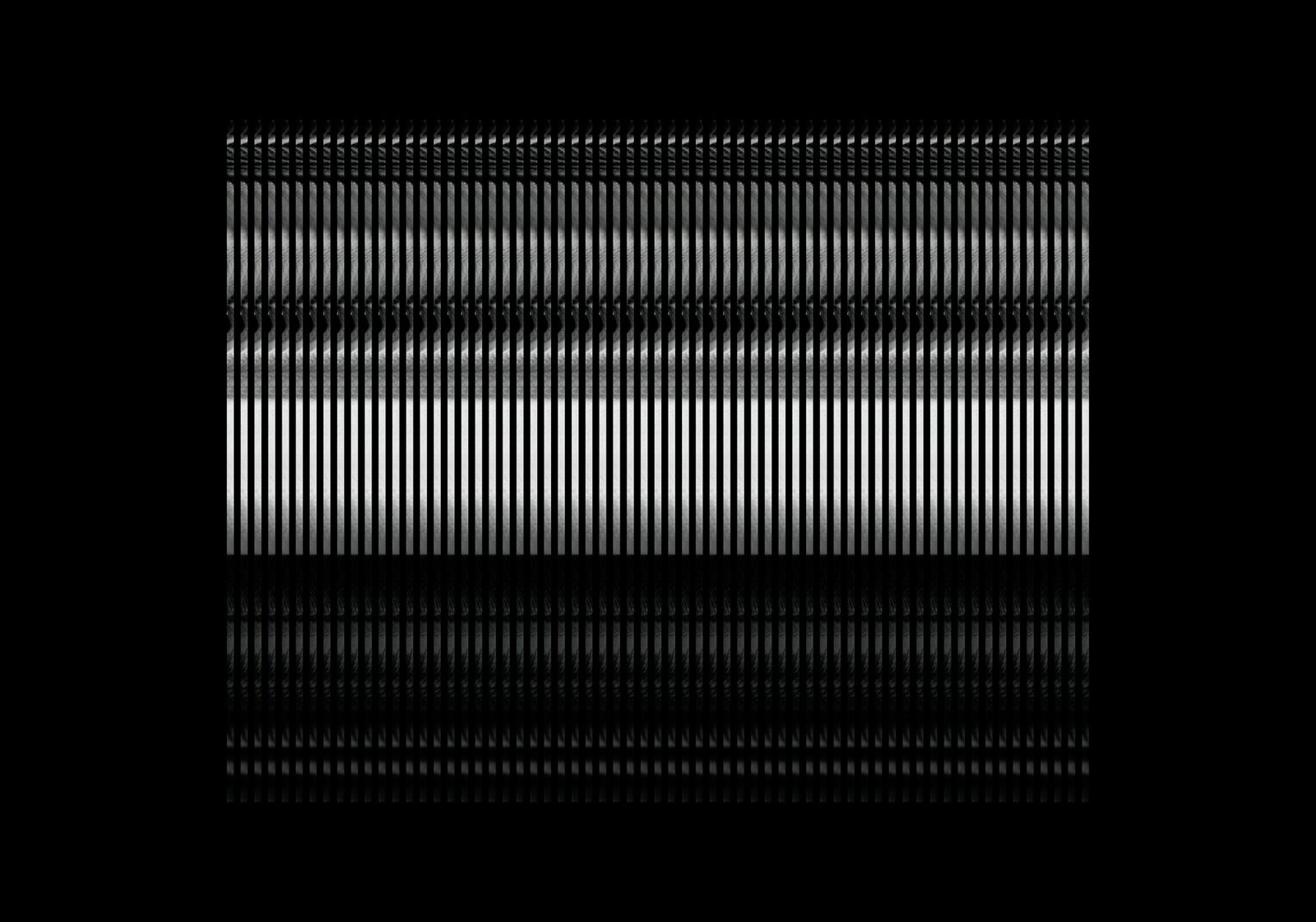A black field carrying horizontal bands of fine vertical white strokes