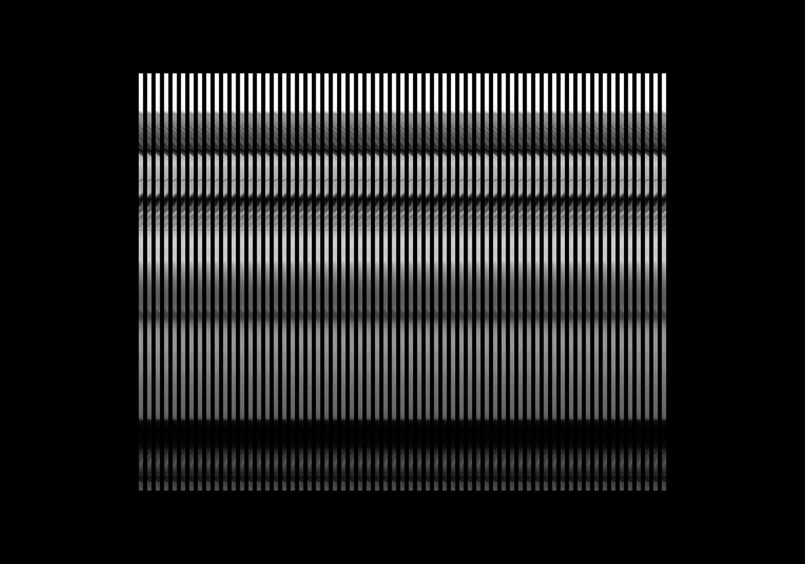 A black field carrying horizontal bands of fine vertical white strokes