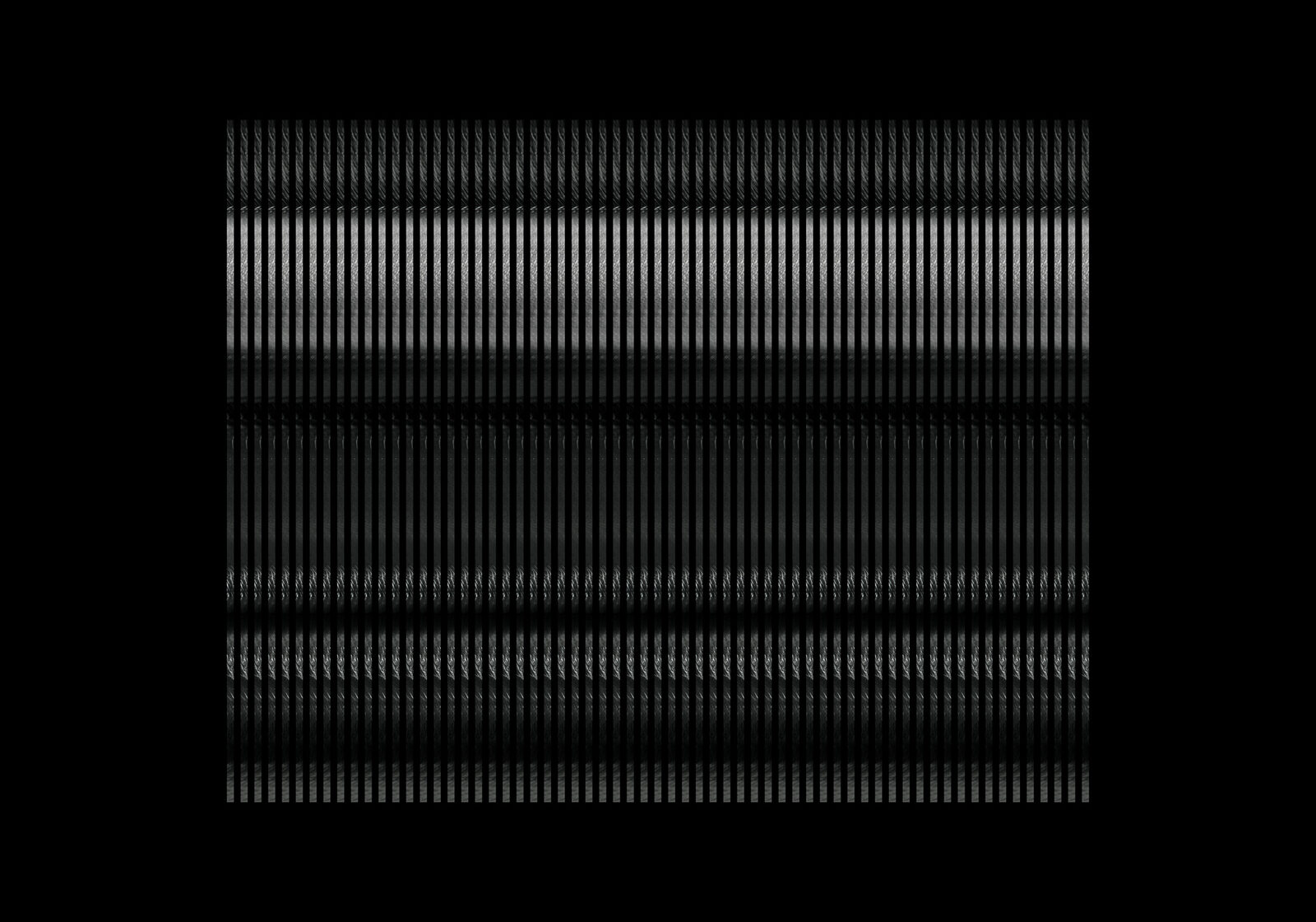A black field carrying horizontal bands of fine vertical white strokes