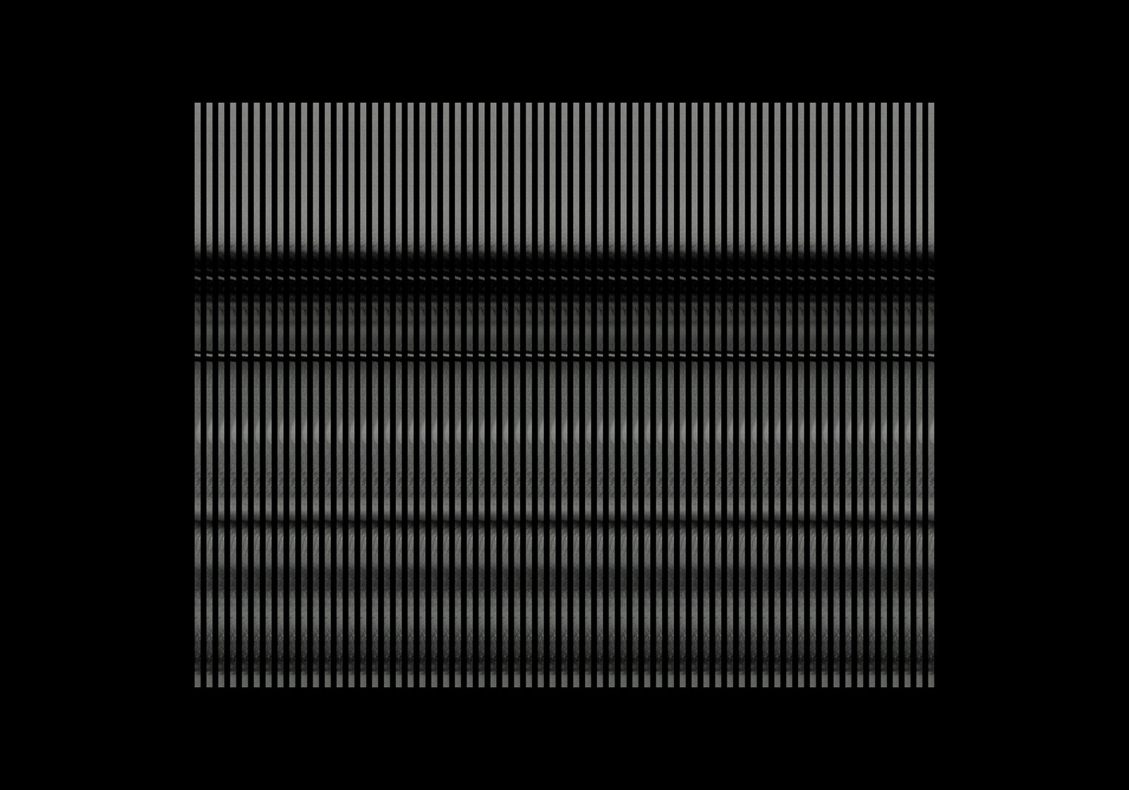 A black field carrying horizontal bands of fine vertical white strokes
