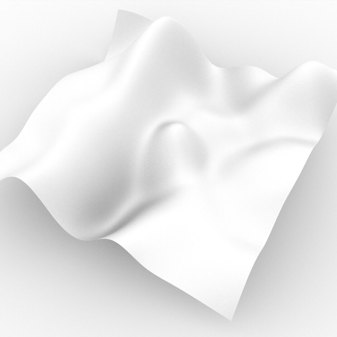 A white rendered surface folded into soft peaks and troughs, lit from above