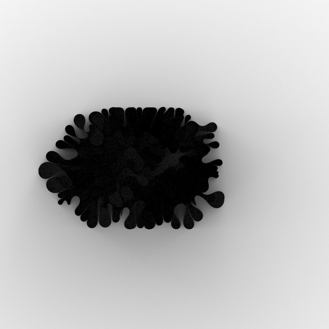 A white ribbed form seen from above against a pale ground