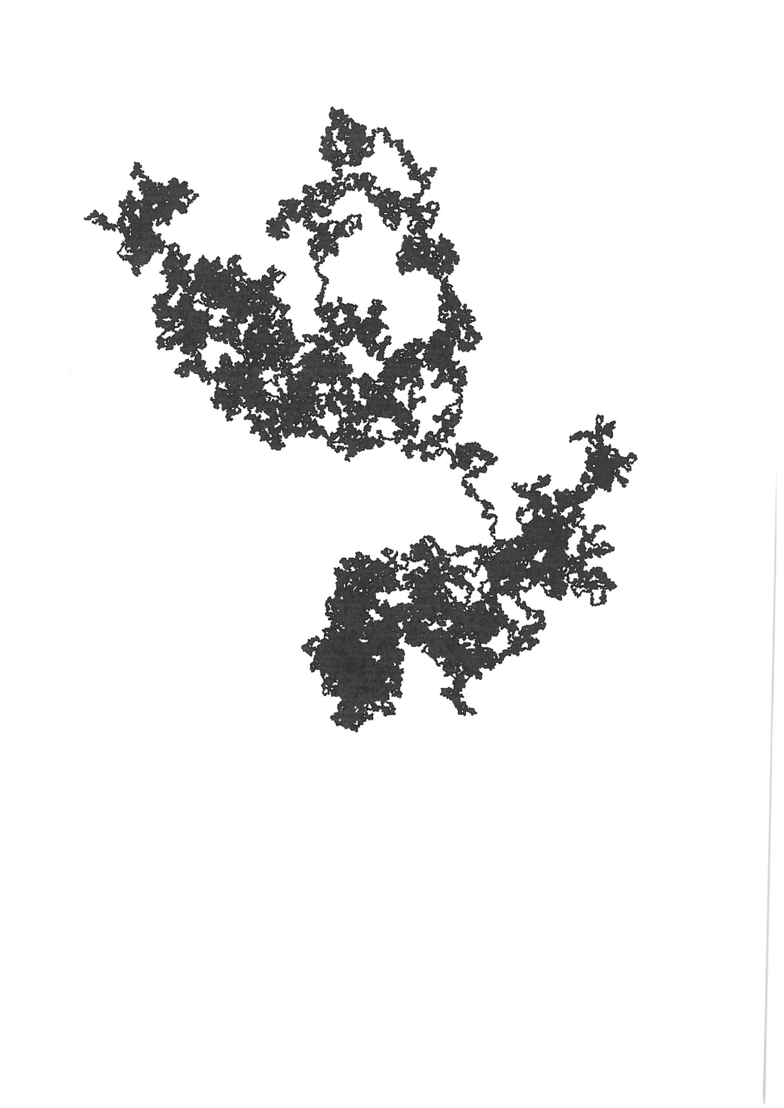 An A4 sheet, almost entirely white, carrying a single branching black random-walk trace