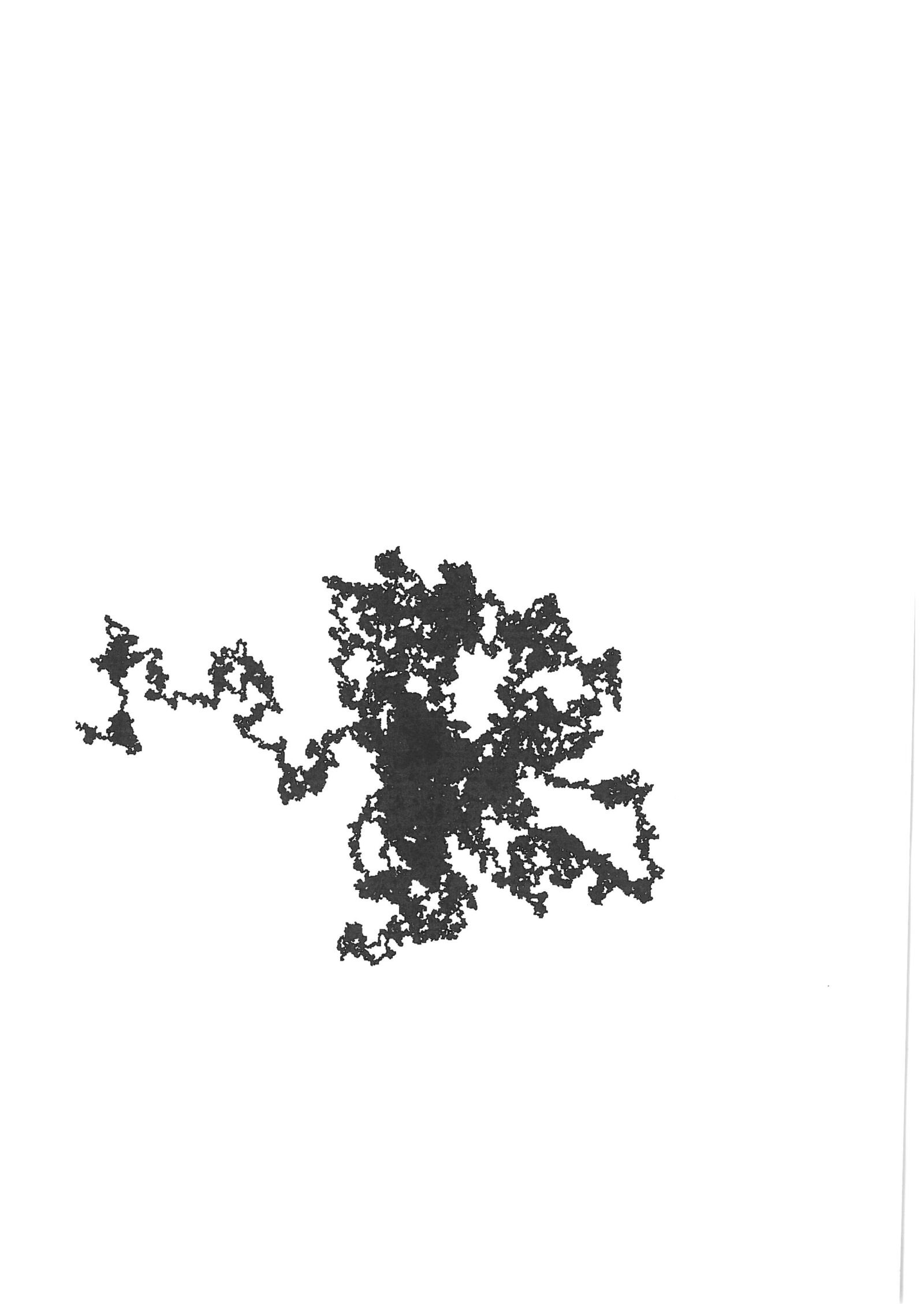 An A4 sheet, almost entirely white, carrying a single branching black random-walk trace